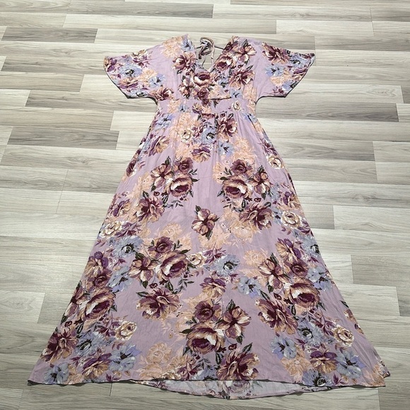 ODDY Floral Maxi Short Sleeve Dress Size L - Picture 1 of 6